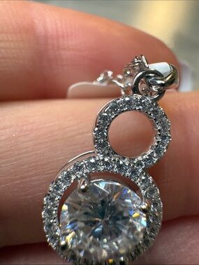 Sparkling‎ White Moissanite Halo Pendant Necklace